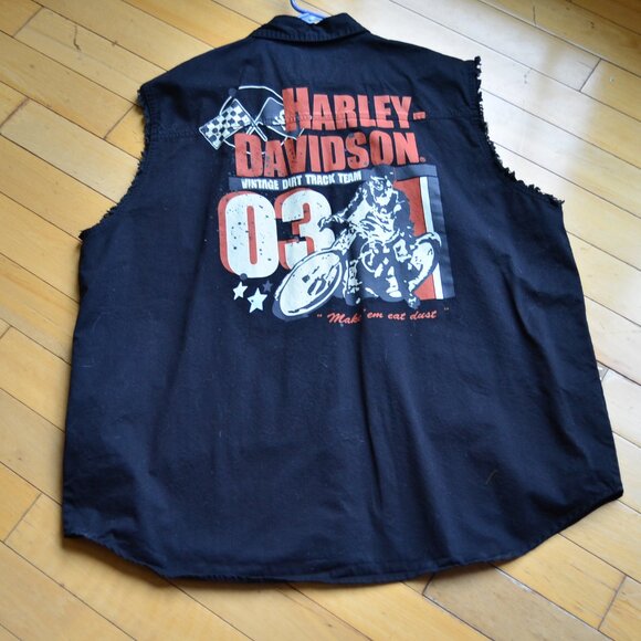 Harley-Davidson Men's Black Full Button Up Motorcycle Vest Size XXL Dirt Track - Picture 8 of 12